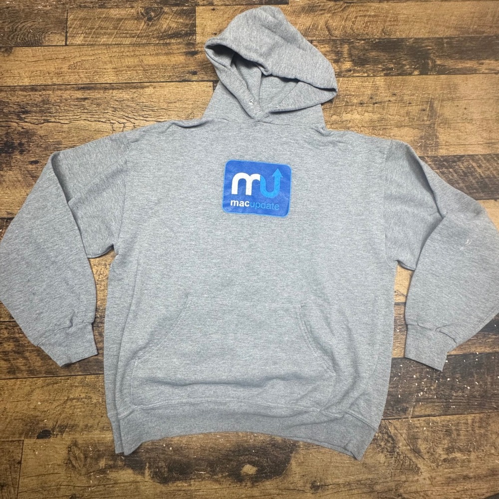 MacUpdate Hoodie Gray Logo Pullover Hooded‎ Sweatshirt Mens L